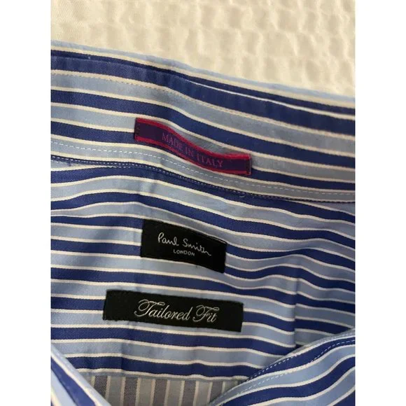 Paul Smith London Made in Italy Bold Blues Stripe Sport Shirt 17.5/44 $275 - Picture 6 of 6